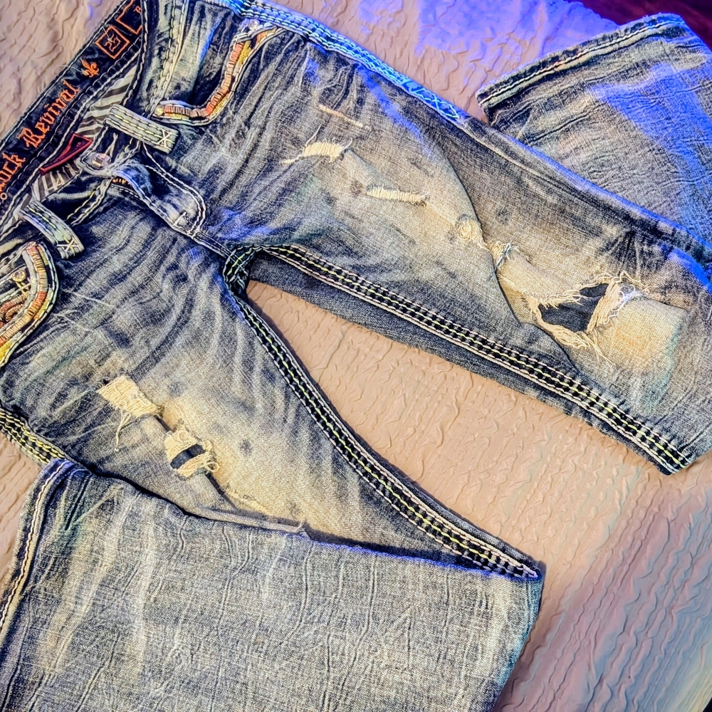 Distressed Blue Jeans